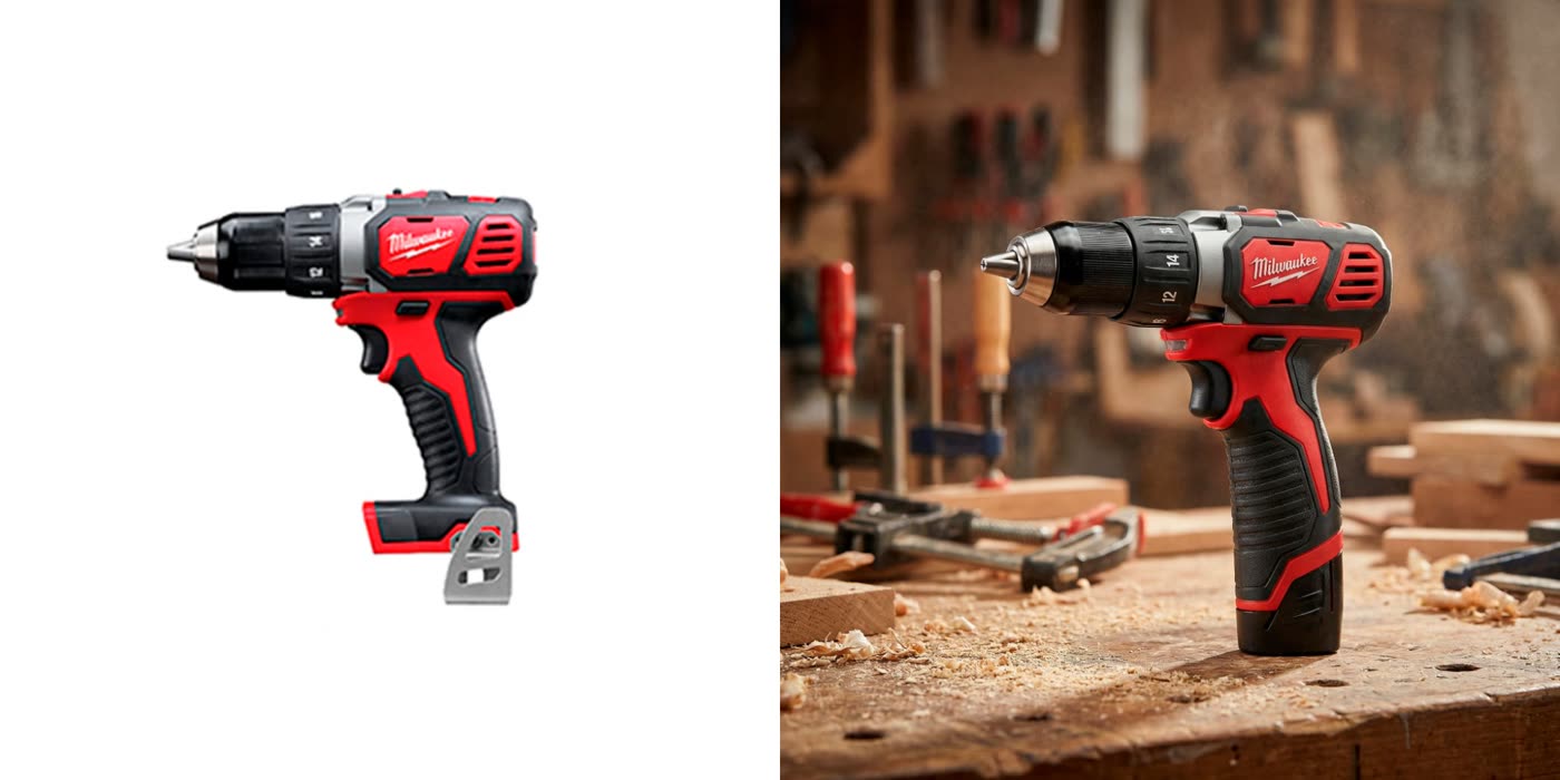 Fotografía de herramienta atornillador con retoque digital para catálogo