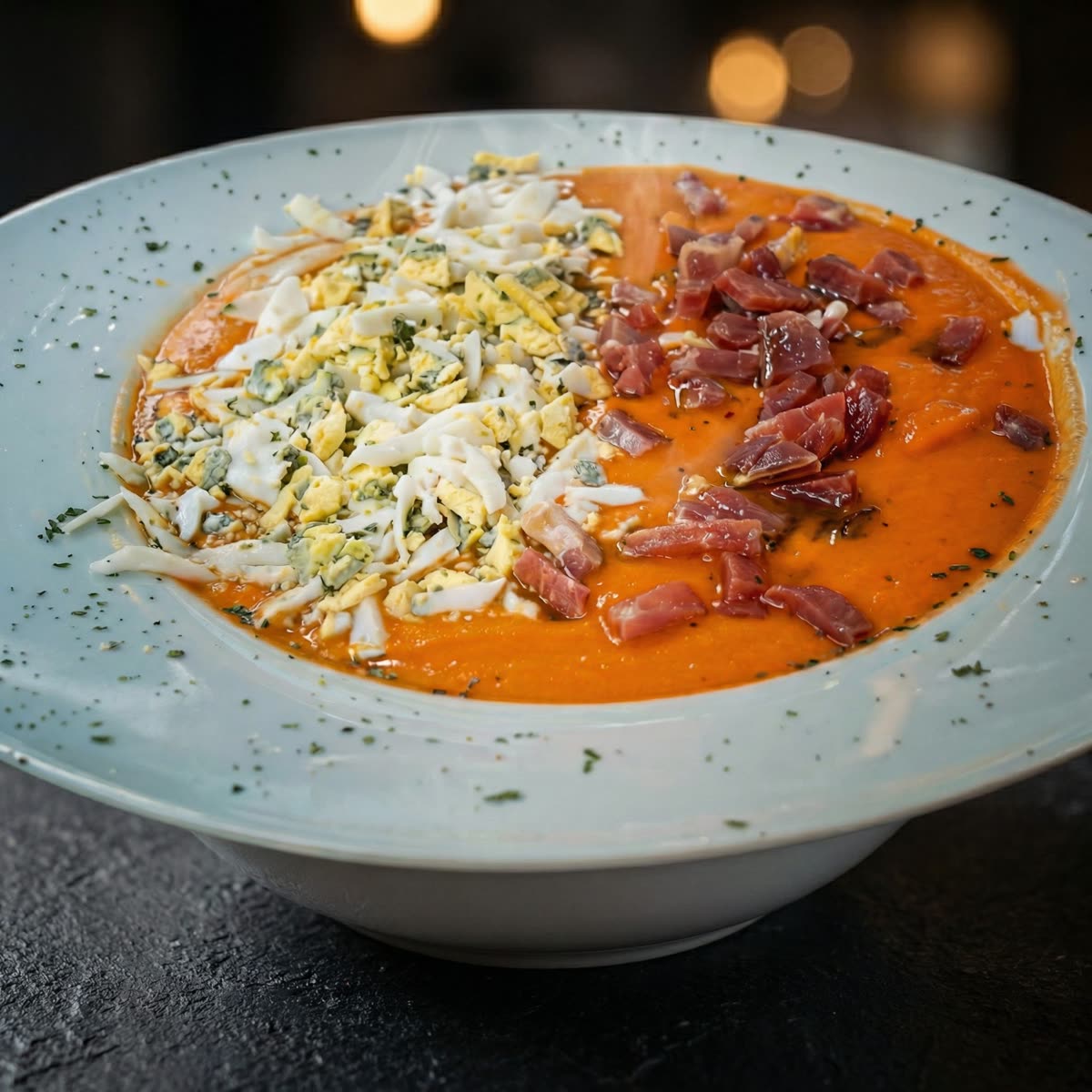 Fotografía gastronómica mejorada con IA: crema con iluminación profesional