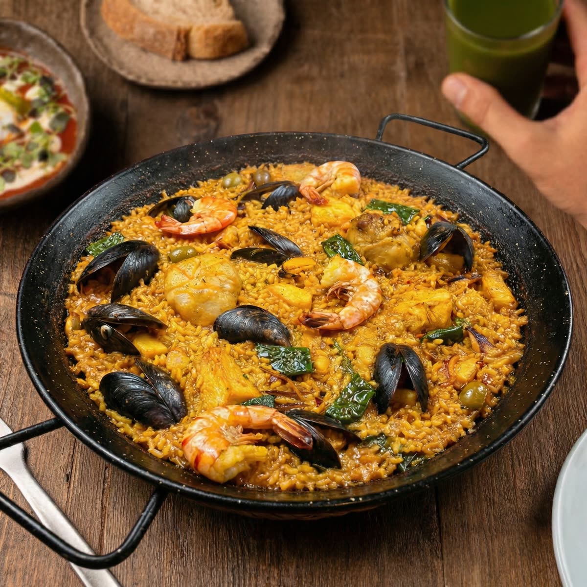 Fotografía gastronómica de paella mejorada con inteligencia artificial